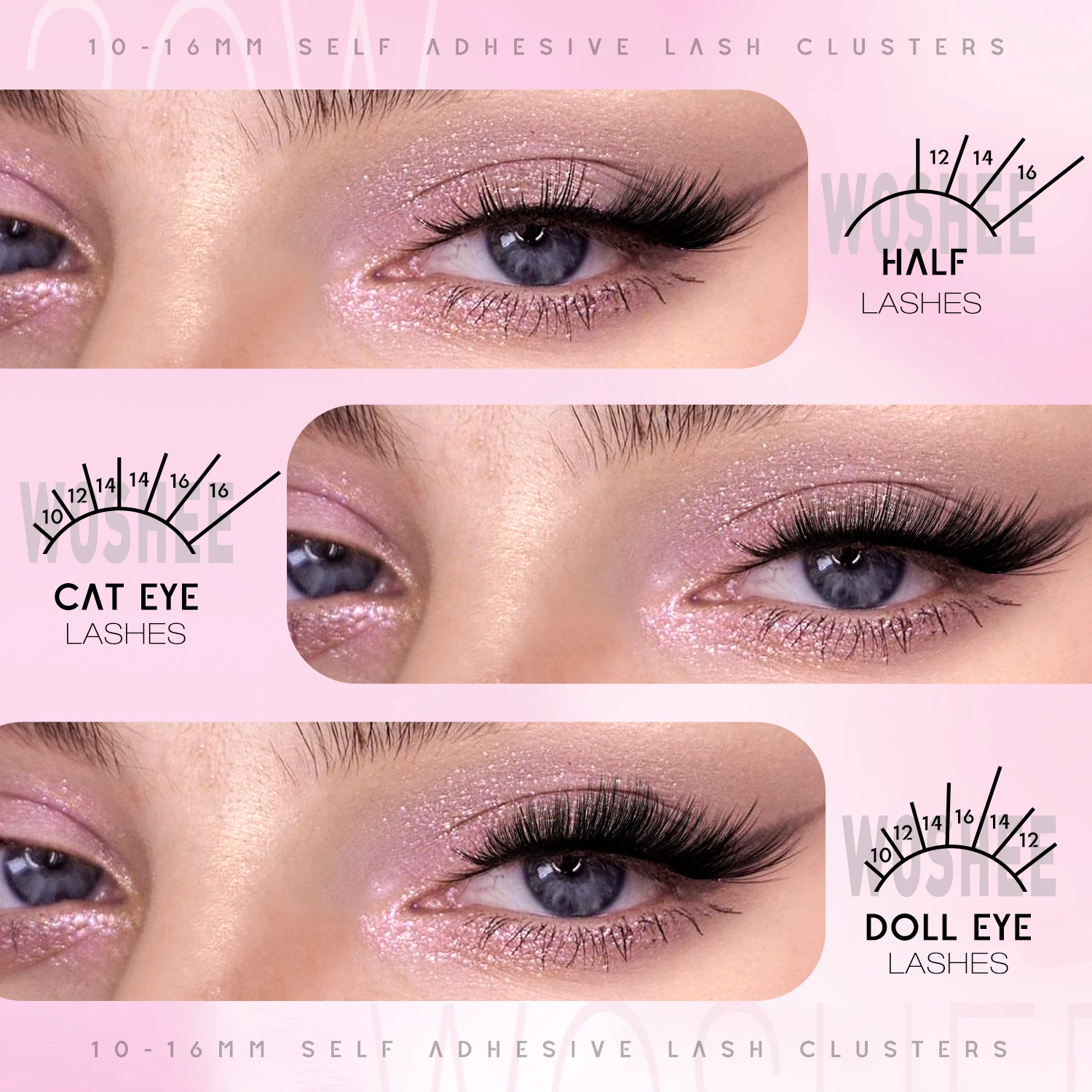 WOSHEER Self Adhesive Lash Clusters Pre glued Eyelash Clusters No Glue Needed Lashes Wispy Eyelash extensions Individual Lashes thumbnail 4