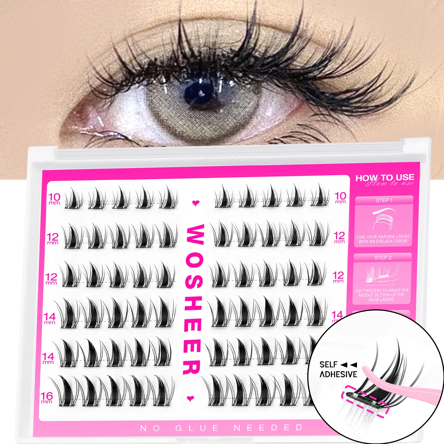 WOSHEER Self Adhesive Lash Clusters Pre glued Eyelash Clusters No Glue Needed Lashes Wispy Eyelash extensions Individual Lashes thumbnail 3
