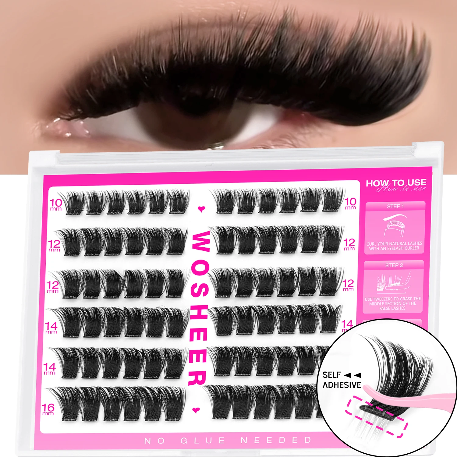 WOSHEER Self Adhesive Lash Clusters Pre glued Eyelash Clusters No Glue Needed Lashes Wispy Eyelash extensions Individual Lashes thumbnail 2