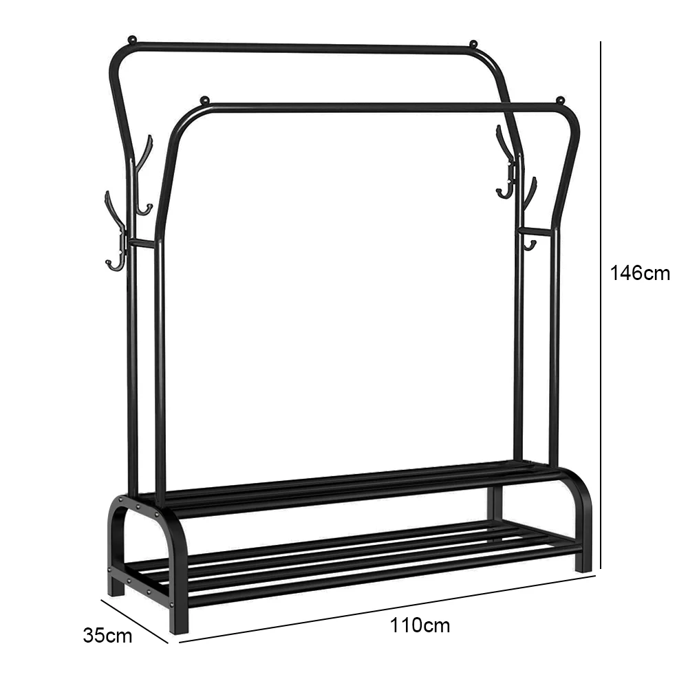 Wall Clothes Rack Double Rail Clothes Rail Shoes Rack 146*110*35cm Standing Clothes Rack Storage Shelf for Wardrobe Room Bedroom thumbnail 6