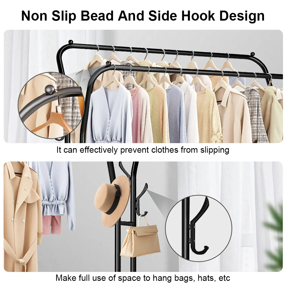 Wall Clothes Rack Double Rail Clothes Rail Shoes Rack 146*110*35cm Standing Clothes Rack Storage Shelf for Wardrobe Room Bedroom thumbnail 2