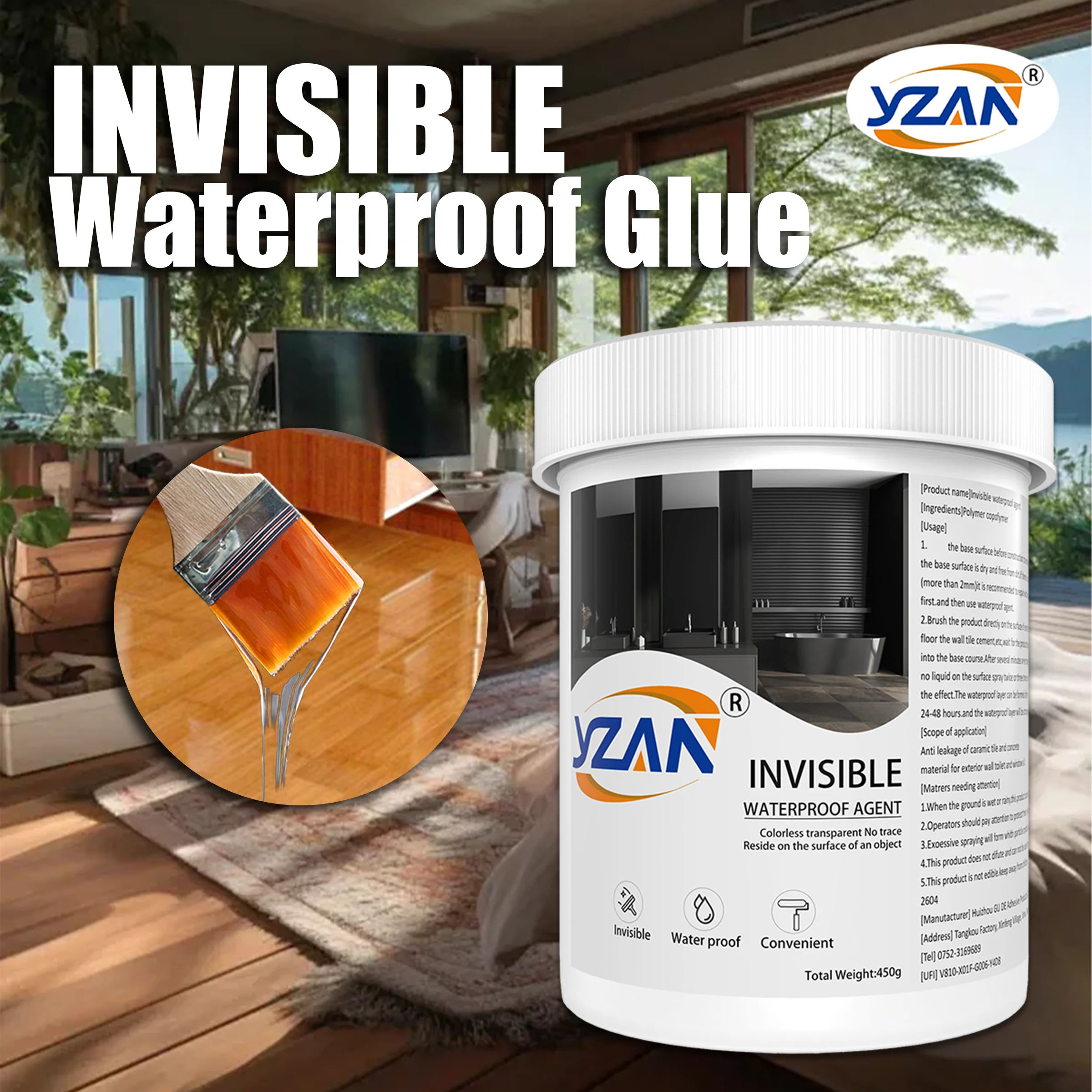 450g Polyurethane Waterproof Coating Invisible Paste Sealant Glue with Brush Adhesive Repair Nano Glue for Home Roof Bathroom Freeze-resistant Wall Crack Repair Glue Easy to brush on. thumbnail 2