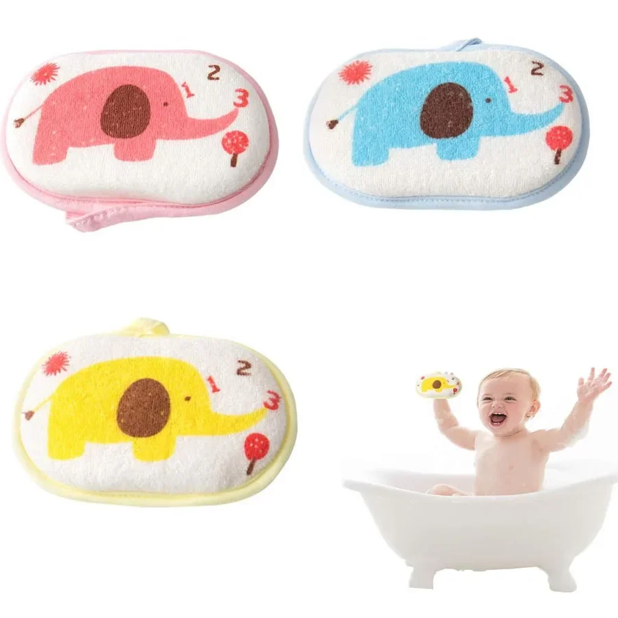 Baby Bath Sponge Kids Shower Rub Strong Water Absorption Soft Cleaning Brush Cute Cartoon Elephant Towel Material Cotton thumbnail 2