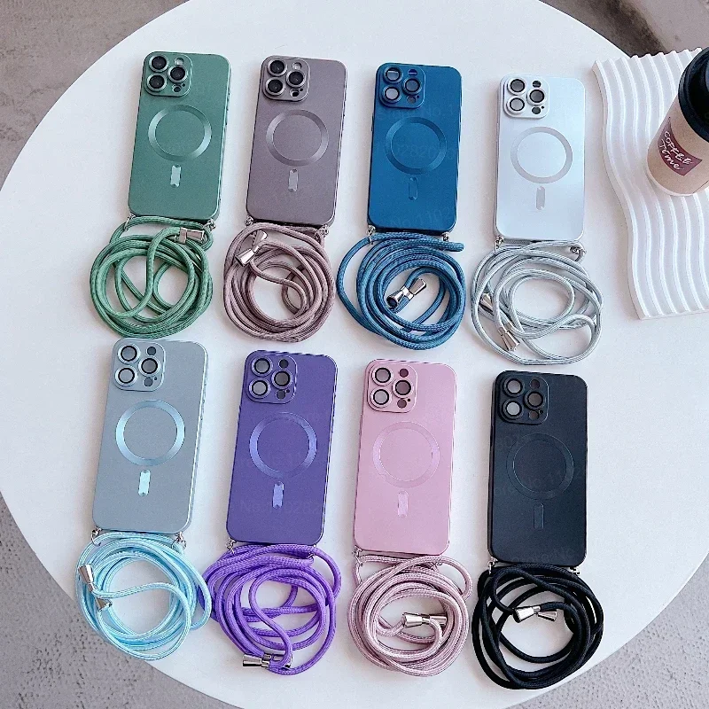 Fashion Magnetic Phone Case for IPhone 17 16 15 14 Plus 13 12 Pro Max with Crossbody Strap Shockproof Matte Lanyard Rope Cover thumbnail 2