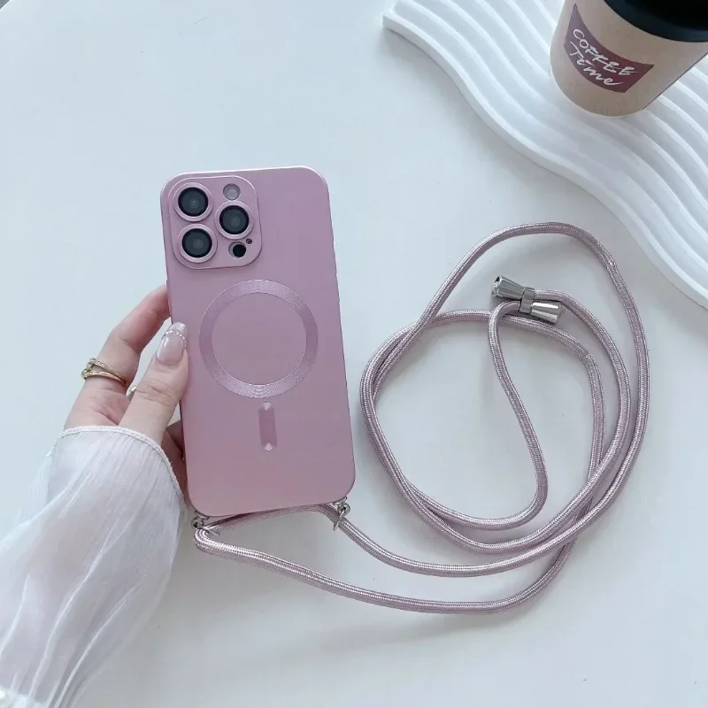 Fashion Magnetic Phone Case for IPhone 17 16 15 14 Plus 13 12 Pro Max with Crossbody Strap Shockproof Matte Lanyard Rope Cover thumbnail 3