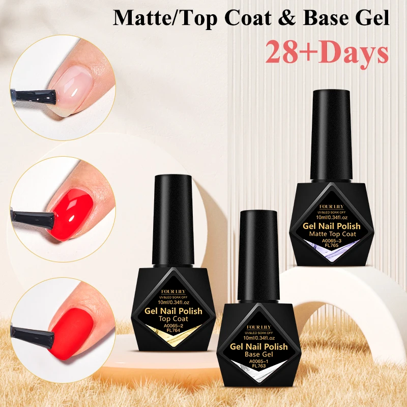 FOUR LILY 10ml Base Gel, Top Coat, Matte Top Coat Functional Nail Care Long Lasting UV/LED Varnish Gel Nail Polish Manicure thumbnail 2