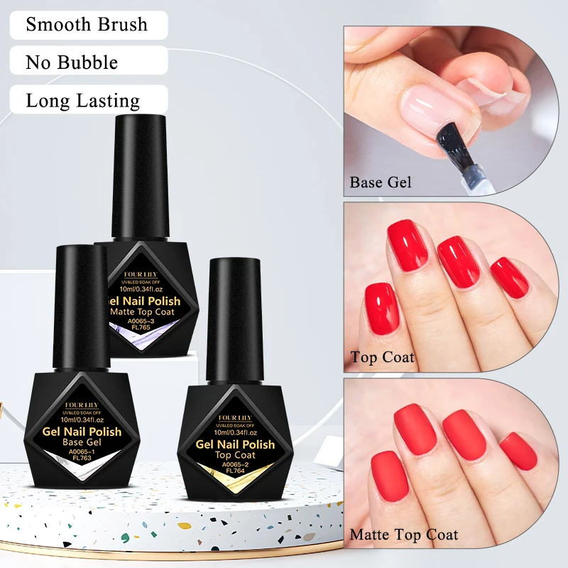 FOUR LILY 10ml Base Gel, Top Coat, Matte Top Coat Functional Nail Care Long Lasting UV/LED Varnish Gel Nail Polish Manicure thumbnail 3
