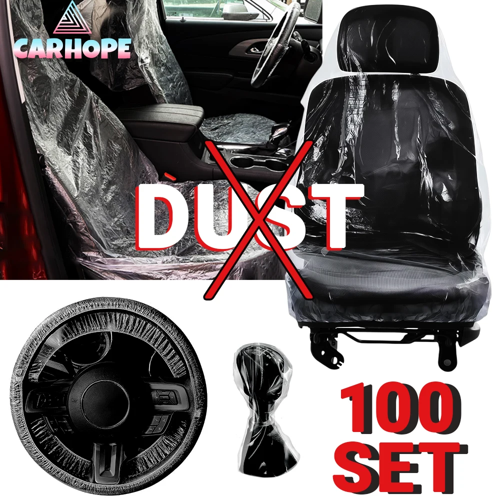 Disposable Car Seat Covers Clear Plastic  Protector Includes Wheel Covers, Gear Selector Covers and Handbrake Cover