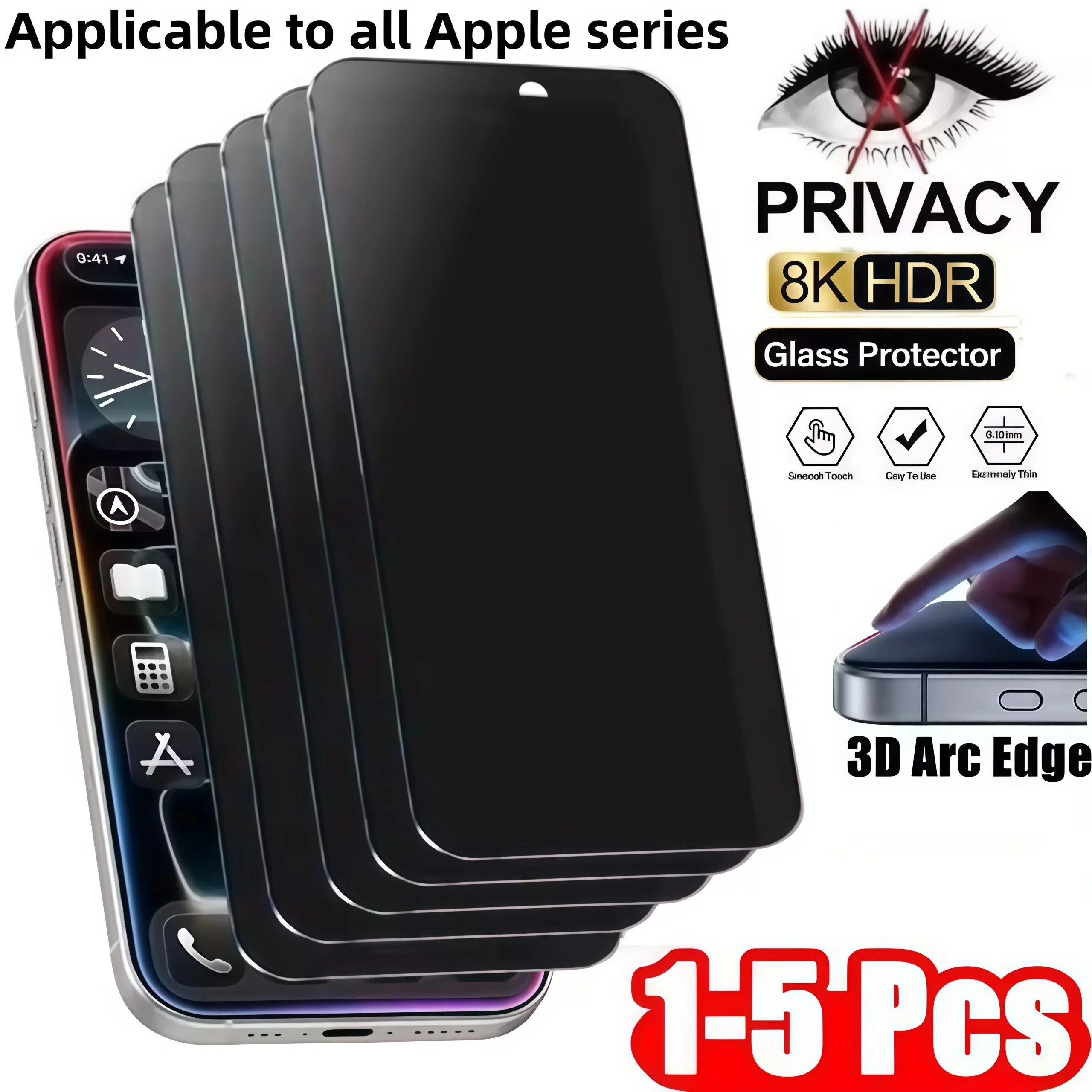 1-5Pcs Full Cover  Anti-spy Tempered Glass Private Screen Protector For iPhone 15 14 13 12 11 16 17Pro MAX 16Pro XS Max XR