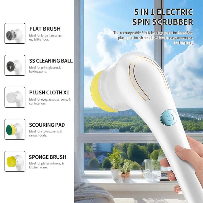 Usb Rechargeable Kitchen Dishwashing Brush Sink Cleaner Bathroom Bathtub Clean Brush Spin Scrubber Electric Cleaning Brush thumbnail 2