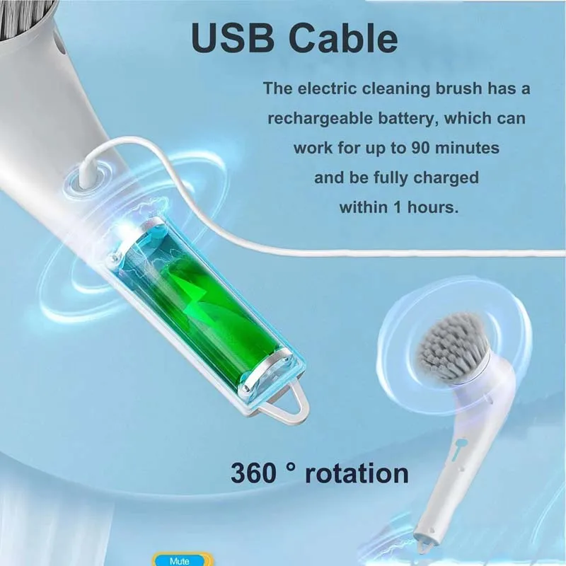 Usb Rechargeable Kitchen Dishwashing Brush Sink Cleaner Bathroom Bathtub Clean Brush Spin Scrubber Electric Cleaning Brush thumbnail 3
