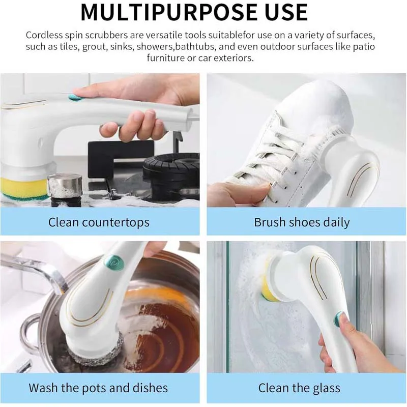 Usb Rechargeable Kitchen Dishwashing Brush Sink Cleaner Bathroom Bathtub Clean Brush Spin Scrubber Electric Cleaning Brush thumbnail 4