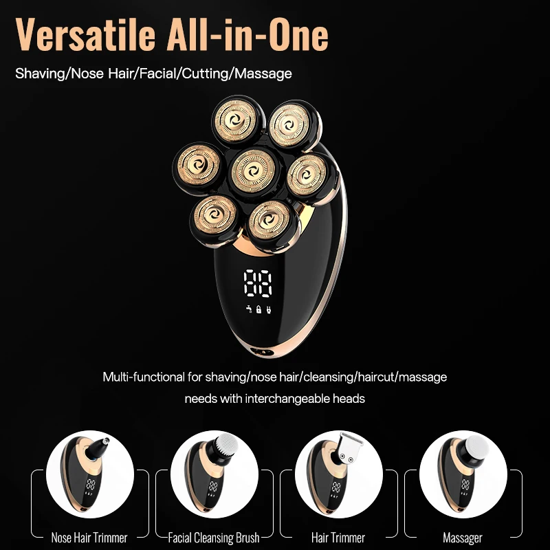 Men 7D Floating Men Electric Shaver Wet Dry Beard Hair Trimmer Electric Razor Rechargeable Bald Head Shaving Machine LCD Display thumbnail 2