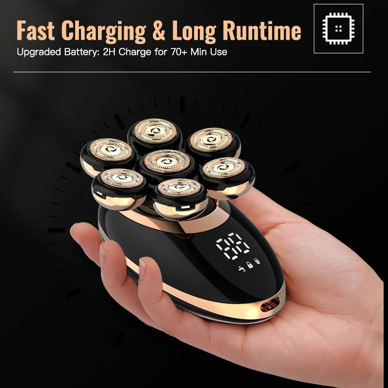 Men 7D Floating Men Electric Shaver Wet Dry Beard Hair Trimmer Electric Razor Rechargeable Bald Head Shaving Machine LCD Display thumbnail 5