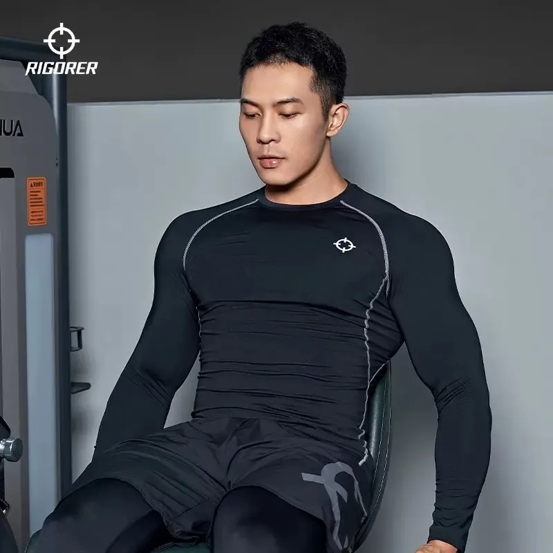 RIGORER Men's Long Sleeve Compression Shirt - Black Tight Version Pro-Fit Sports Top for Basketball Training Fitness thumbnail 2