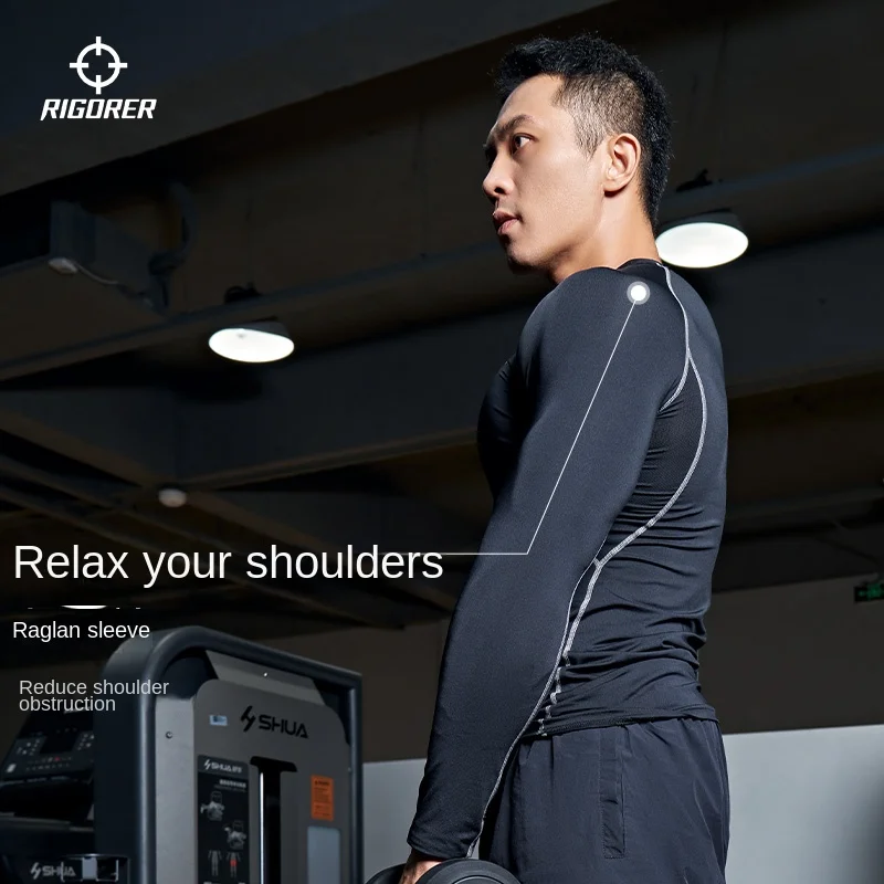 RIGORER Men's Long Sleeve Compression Shirt - Black Tight Version Pro-Fit Sports Top for Basketball Training Fitness thumbnail 3