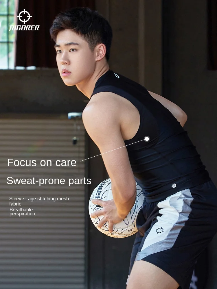 RIGORER Men's Compression Tank Top - Black Sleeveless Sports Vest for Basketball Training Fitness thumbnail 4