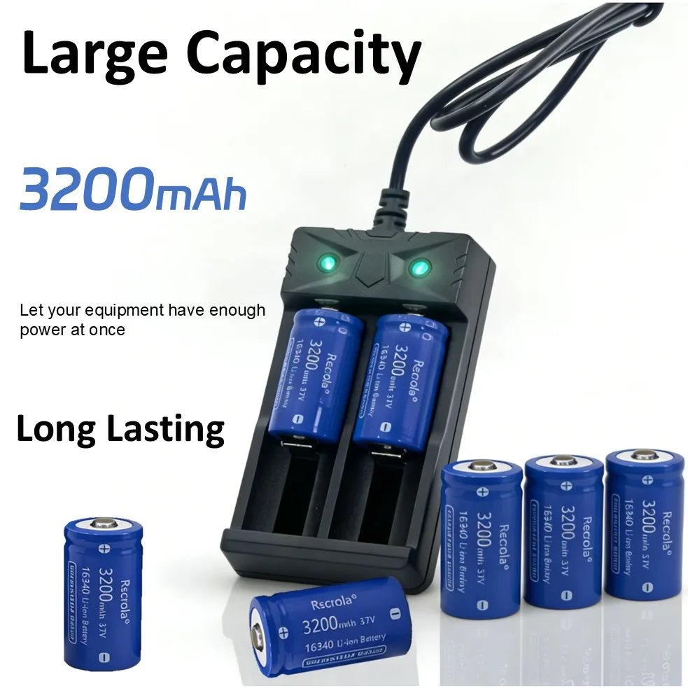 3.7V 16340 Li-ion Battery 3200mAh,Rechargeable CR123A Batteries with Charger,for Arlo Cameras VMC3030 VMK3200 VMS3330,Flashlight thumbnail 4