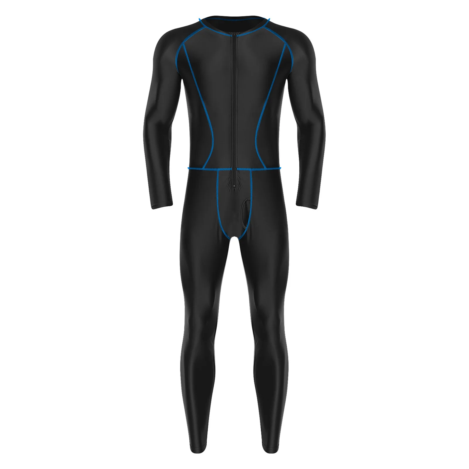 Men Long Sleeve Zipper Glossy Swimming Jumpsuit Swimwear Rash Guard Wetsuit Diving Suit Yoga Workout Fitness Sports Bodysuit thumbnail 3