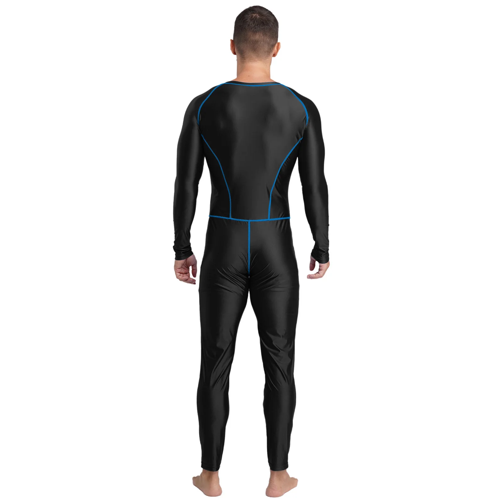 Men Long Sleeve Zipper Glossy Swimming Jumpsuit Swimwear Rash Guard Wetsuit Diving Suit Yoga Workout Fitness Sports Bodysuit thumbnail 2