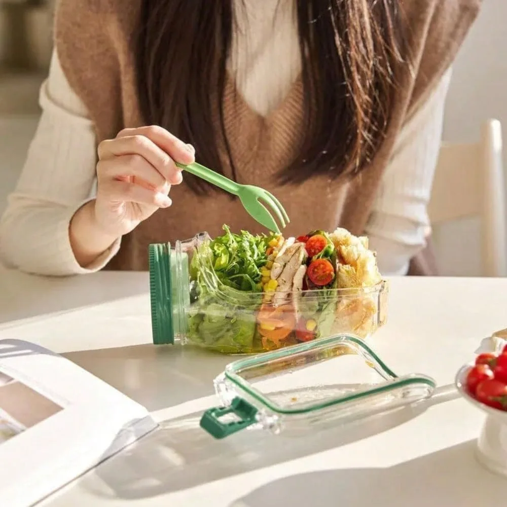 Breakfast Fruit Storage Box Leakproof Interval Salad Box Crisper Container Salad Jars Salad Pod Reusable Plastic Keep Fresh thumbnail 2