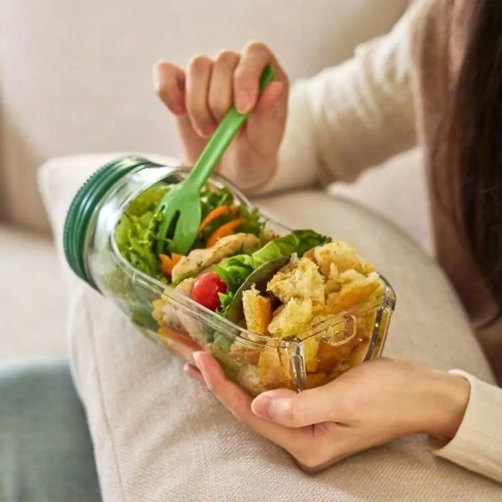 Breakfast Fruit Storage Box Leakproof Interval Salad Box Crisper Container Salad Jars Salad Pod Reusable Plastic Keep Fresh thumbnail 3