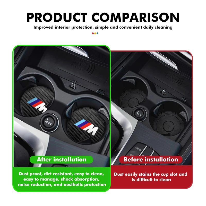 2pcs Car Coaster Carbon Water Cup Slot Non-Slip Pad Bottle Mat For BMW 1 3 5 7 Series M F01 F20 F10 F13 E52 E53 E60 E93 thumbnail 5