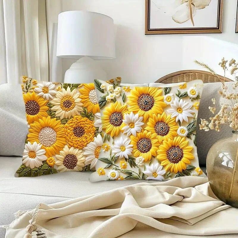 1pcs 45cm 3D Sunflowers Cushion Pillow Cover Elegant Home Sofa Decoration Cushions Cover Pillowcase thumbnail 3
