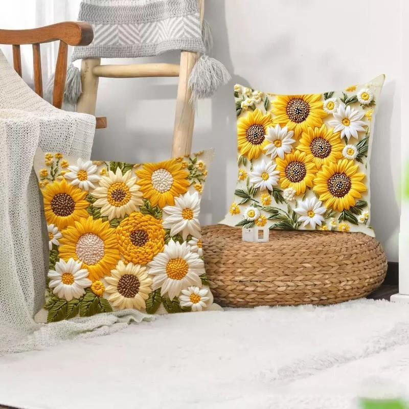 1pcs 45cm 3D Sunflowers Cushion Pillow Cover Elegant Home Sofa Decoration Cushions Cover Pillowcase thumbnail 5