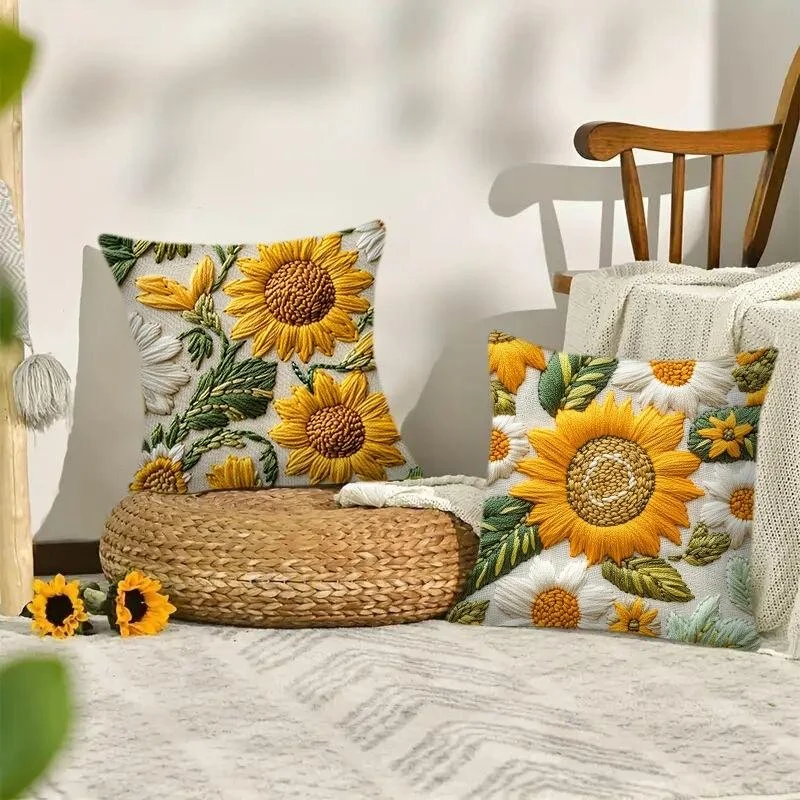 1pcs 45cm 3D Sunflowers Cushion Pillow Cover Elegant Home Sofa Decoration Cushions Cover Pillowcase thumbnail 4