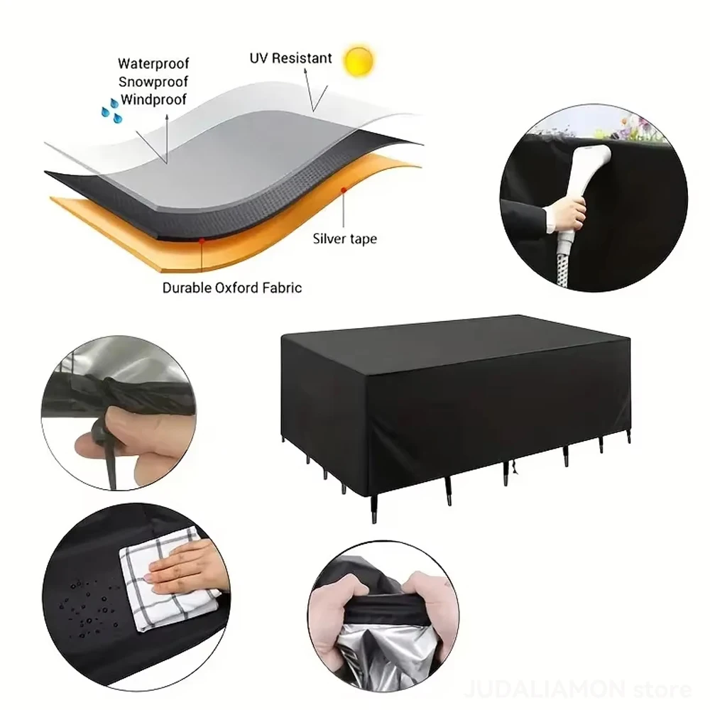 Garden Furniture Cover Waterproof And Windproof Uv 210D Oxford Cloth Protective Cover For Garden Table thumbnail 2
