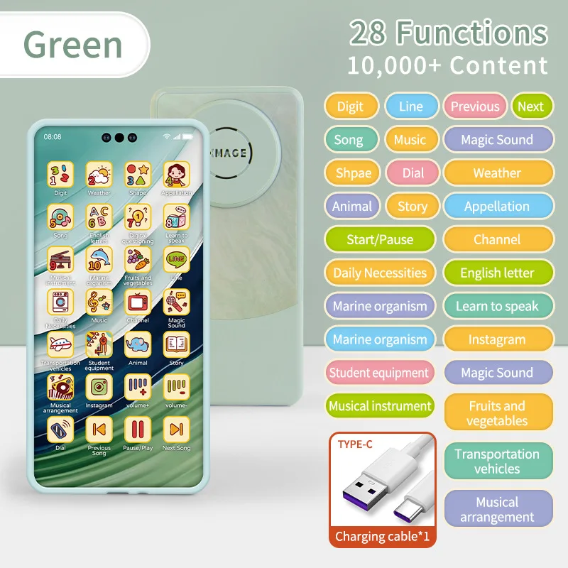 Kids Smart Simulation Phone Toy Rechargeable Touchscreen Early Education Learning Machine Light Music Educational Toy thumbnail 3