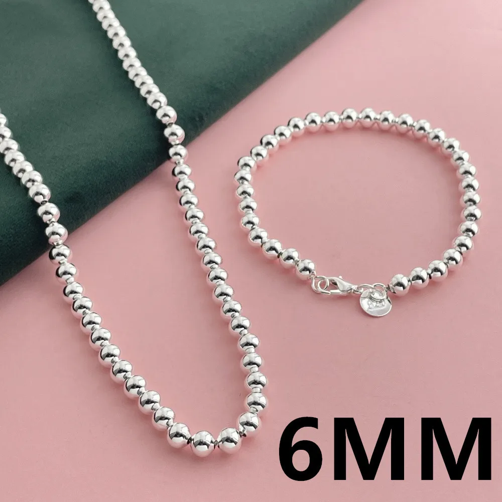 925 Sterling Silver Jewelry Set 6MM Buddhist Beads Necklace Bracelet Set Women's Fashion Simple Birthday Wedding Jewelry Gift thumbnail 6