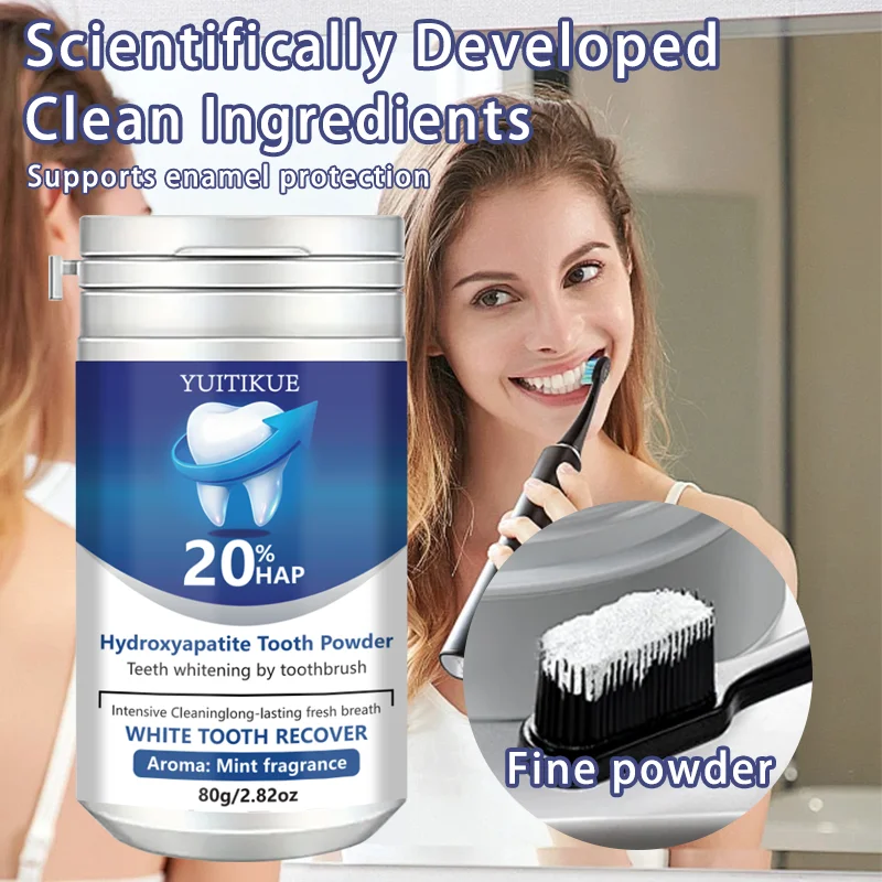 20% Hydroxyapatite Tooth Powder for Teeth Whitening & Enamel Repair, Deep Cleaning, Fresh Breath, 80g thumbnail 6
