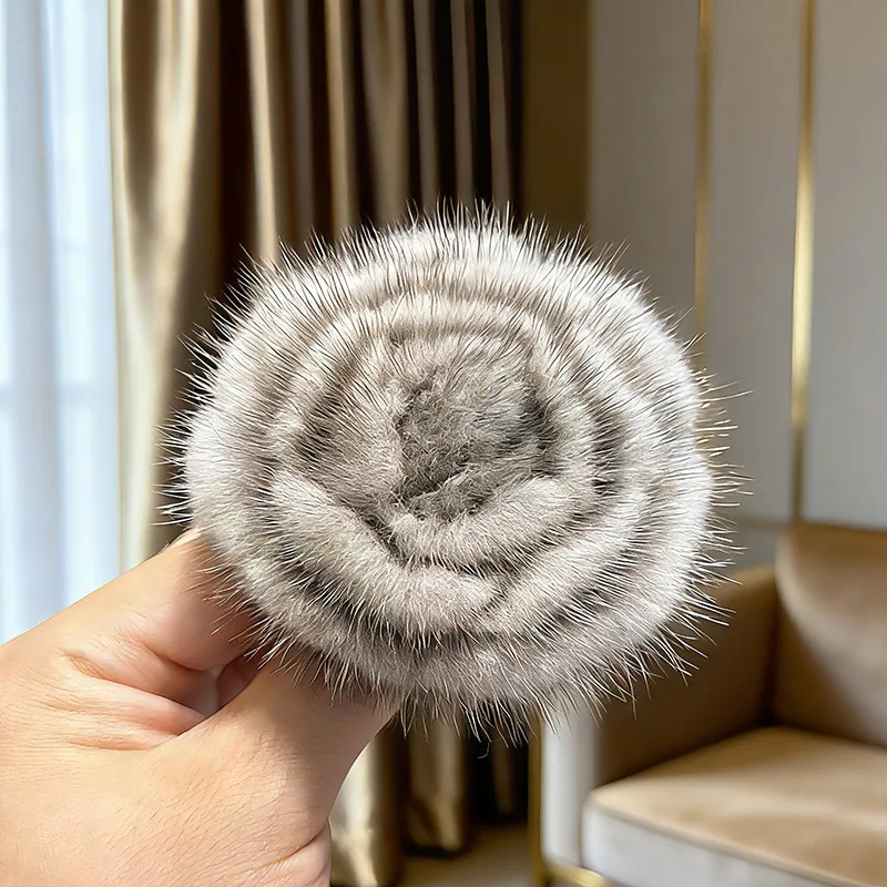 Fashionable Simple High-End Rabbit Fur Flower Brooch Pin for Women Sweater Decoration Scarf Accessory Clothing Decor thumbnail 4