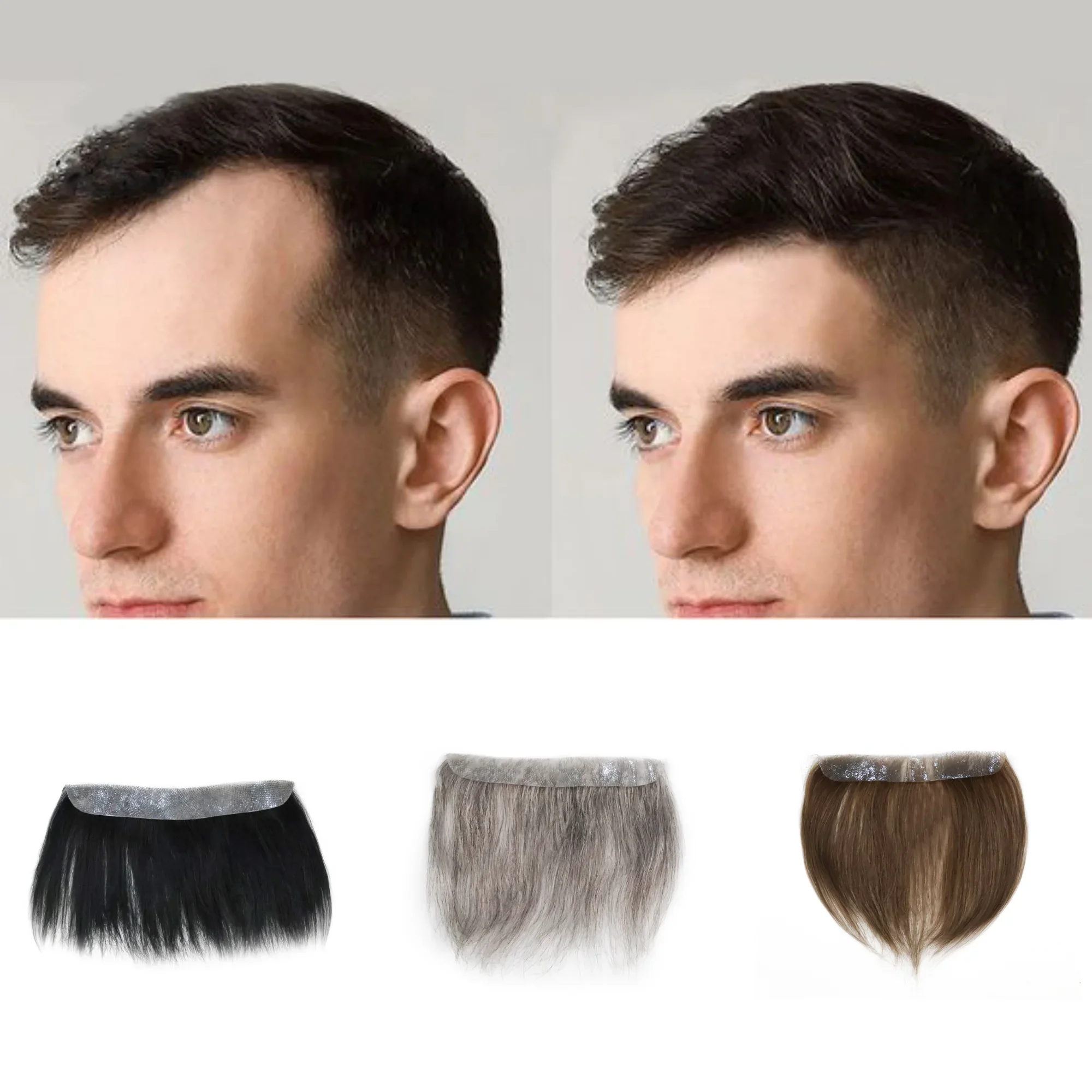 Men Forehead Hairline Toupee 100% Human Hair Skin PU Man Frontal Hairpieces for Receding Natural Hairline Replacemen Systems thumbnail 6