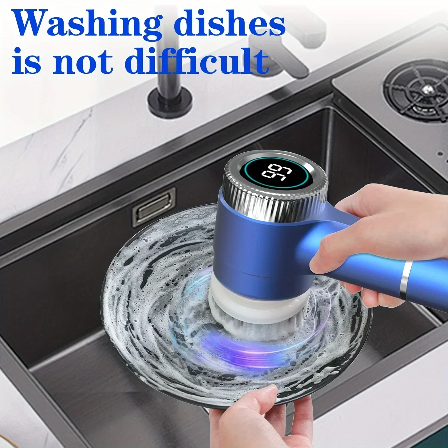 2026 Electric Cleaning Brush LED Display With 5 Replaceable Brush Heads 3-speed Adjustable Cleaning Tool For Kitchen Bathroom thumbnail 2