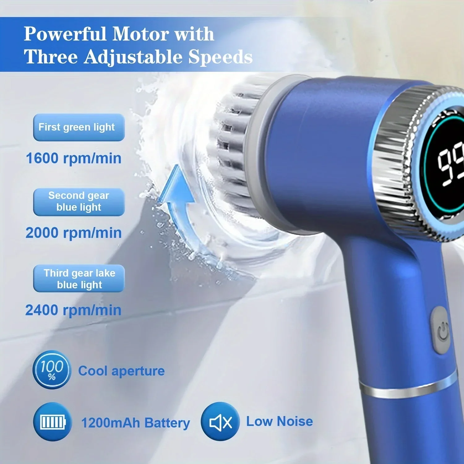 2026 Electric Cleaning Brush LED Display With 5 Replaceable Brush Heads 3-speed Adjustable Cleaning Tool For Kitchen Bathroom thumbnail 5