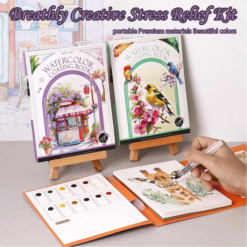 Art Travel Watercolor Painting Set with Tri-Fold Book, Built-in 12 Colors & Stress Relief Note Paper for DIY Art Therapy thumbnail 2
