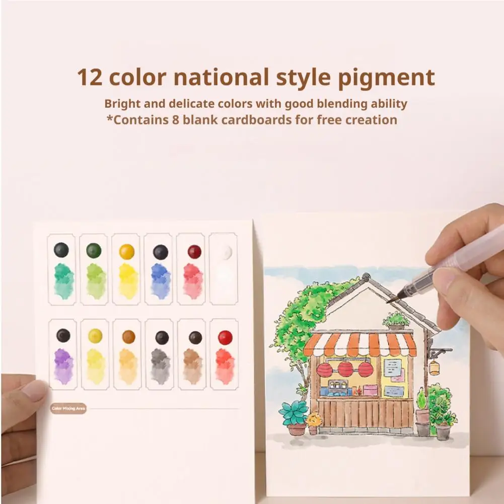 Art Travel Watercolor Painting Set with Tri-Fold Book, Built-in 12 Colors & Stress Relief Note Paper for DIY Art Therapy thumbnail 3