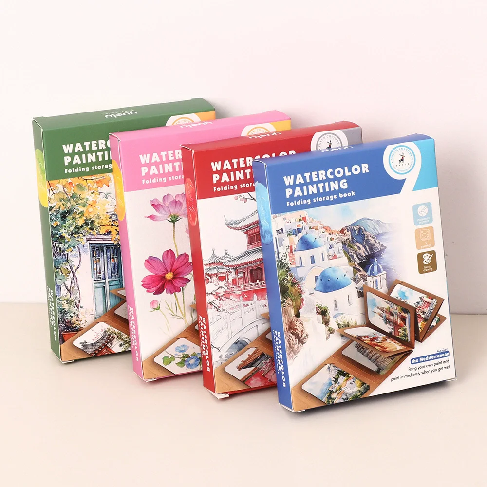 9 sheets/set Watercolor Painting Set, Thick Watercolor Folding Storage Book With a pen, Portable Art Kit Holiday Birthday Gifts thumbnail 2