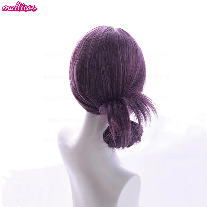 High Quality Anime Reze Cosplay Wig 45cm Purple Bun Long Bang Heat Resistant Synthetic Hair Wigs + Wig Cap thumbnail 5