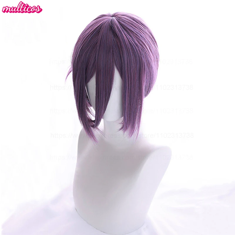 High Quality Anime Reze Cosplay Wig 45cm Purple Bun Long Bang Heat Resistant Synthetic Hair Wigs + Wig Cap thumbnail 3