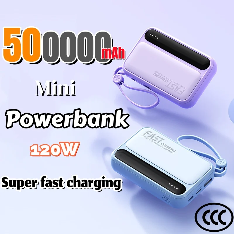 500000mAh Power Bank Large Capacity Built 4 In1 Cables Intelligent Digital Display Portable Battery For iPhone Huawei