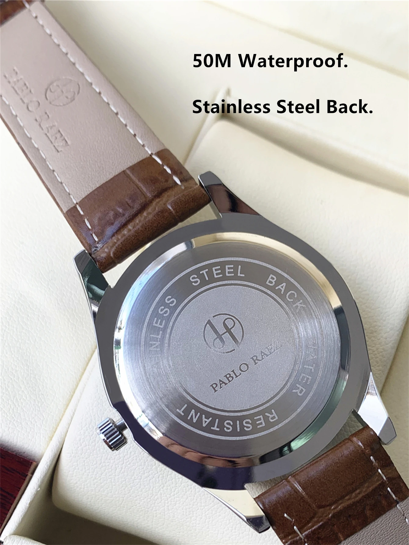 PABLO RAEZ Real Photos Top Brand Luxury Man Wristwatch Waterproof Diamond Date Leather Watch Quartz Fashion thumbnail 3