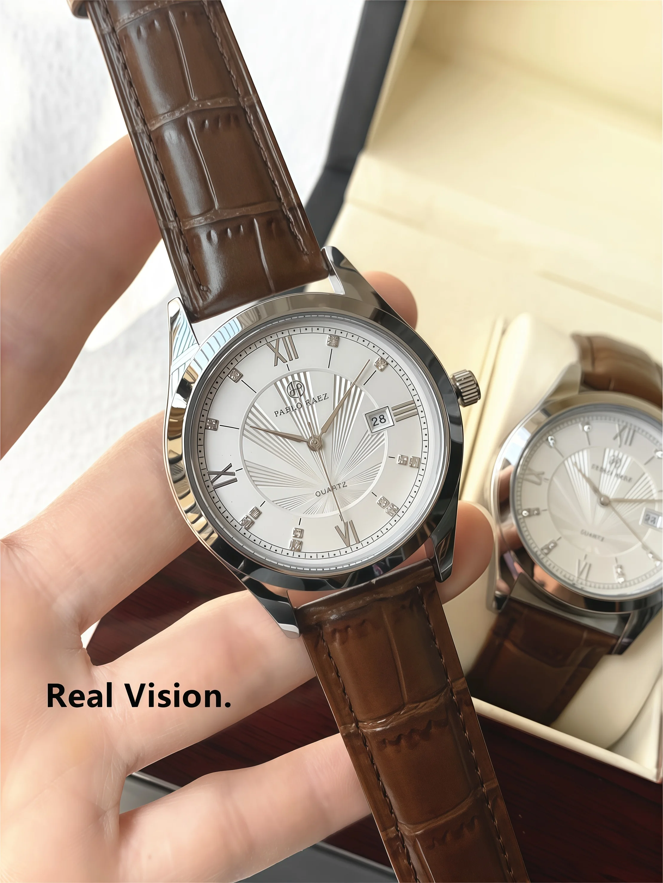 PABLO RAEZ Real Photos Top Brand Luxury Man Wristwatch Waterproof Diamond Date Leather Watch Quartz Fashion thumbnail 5