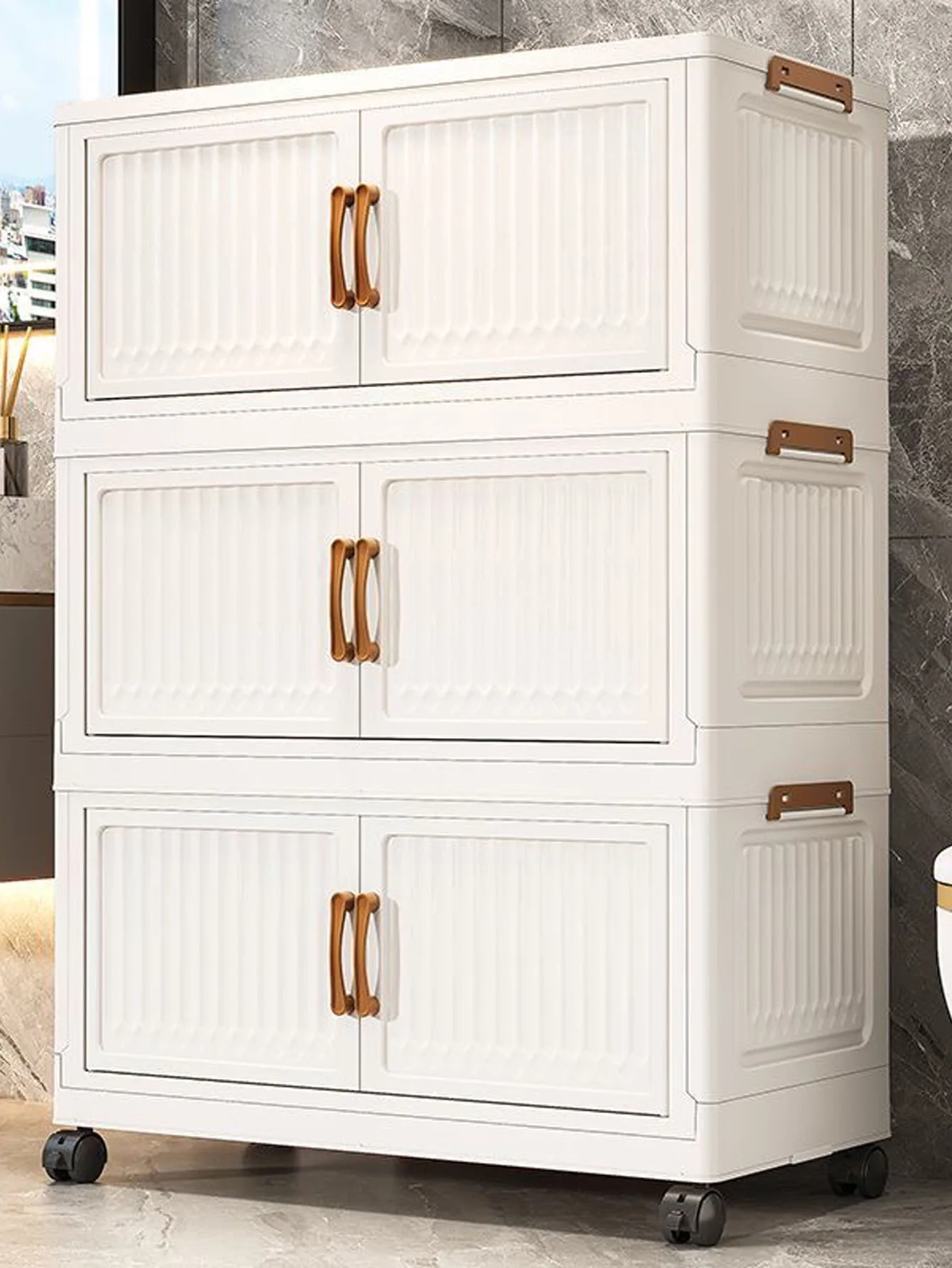 Foldable No-Install Multi-Layer Plastic Baby Wardrobe Clothing Storage Cabinet for Home Living Room Bedroom Storage Box thumbnail 4