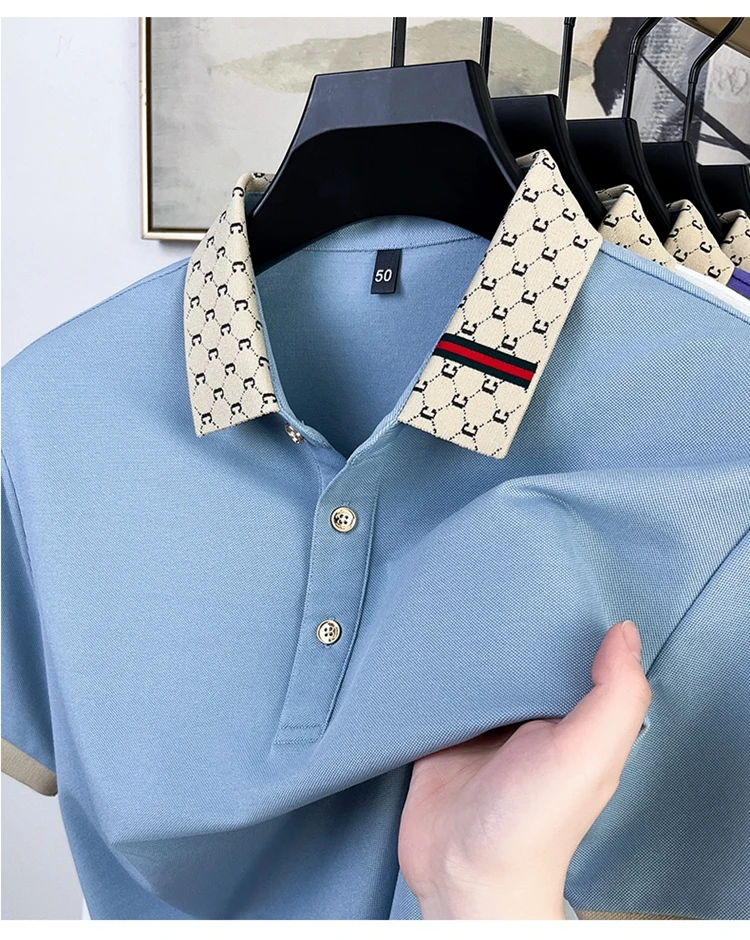 Summer New Men's Fashion ShortSleeve Luxury Customized Business Leisure Comfortable Breathable Polo Shirt Solid Color Tshirt Top