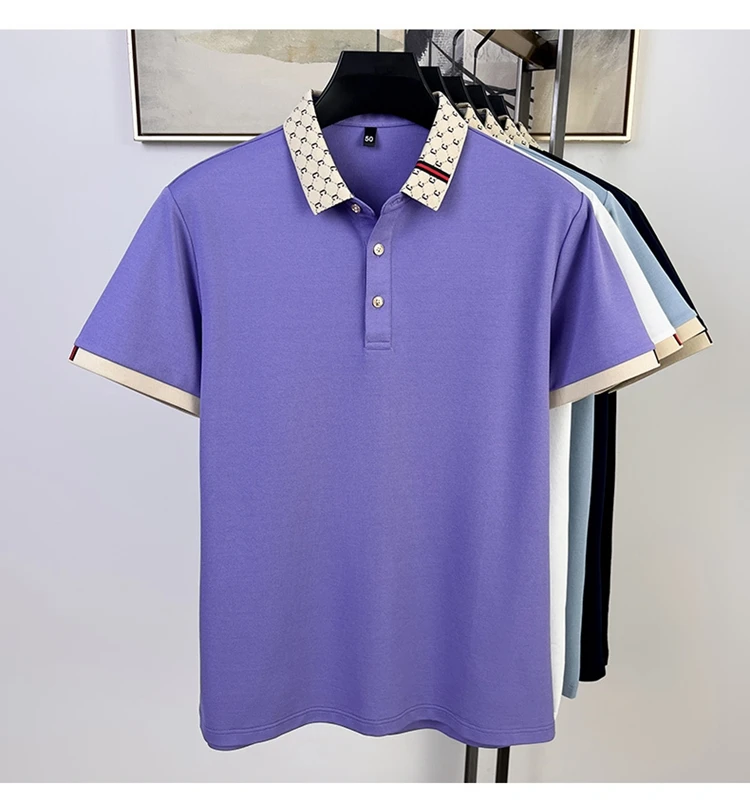 Summer New Men's Fashion ShortSleeve Luxury Customized Business Leisure Comfortable Breathable Polo Shirt Solid Color Tshirt Top thumbnail 6