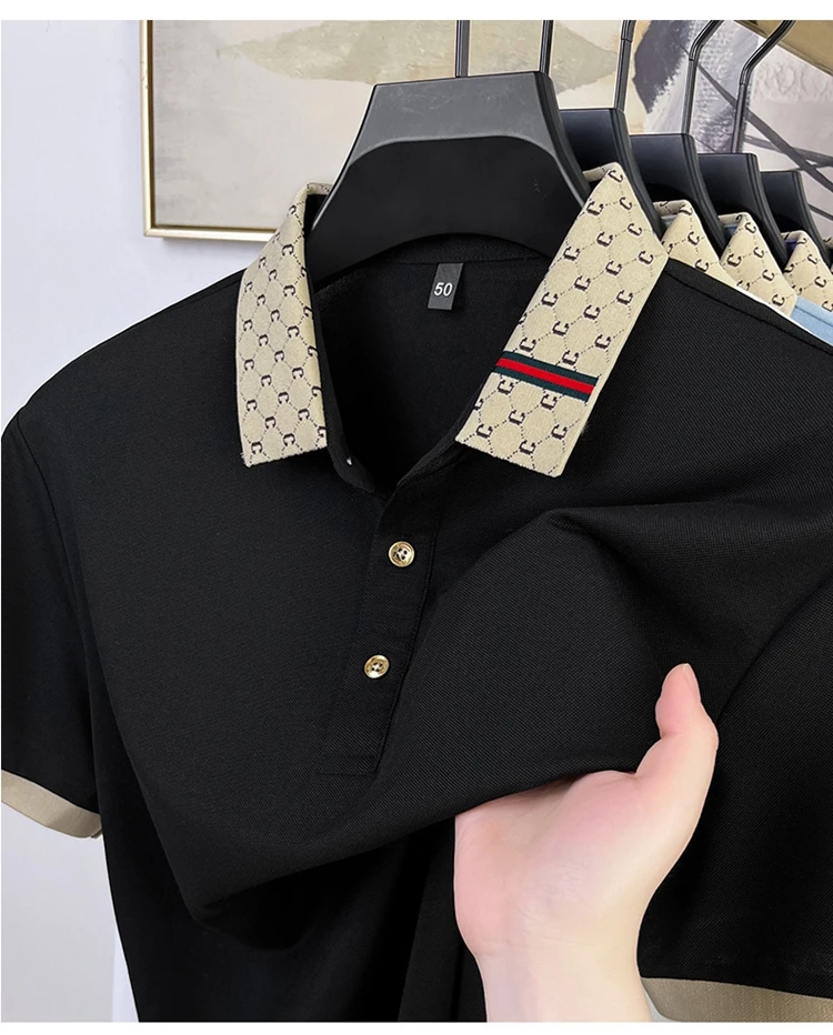Summer New Men's Fashion ShortSleeve Luxury Customized Business Leisure Comfortable Breathable Polo Shirt Solid Color Tshirt Top thumbnail 5